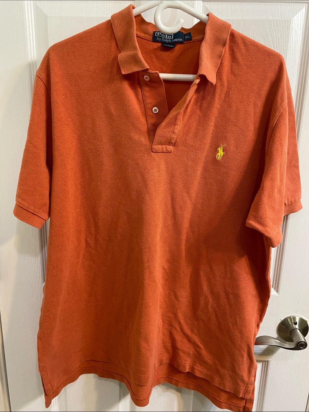Ralph Lauren Polo Shirt Mens XL Orange 100% Cotton Yellow Pony Logo Fall Retro